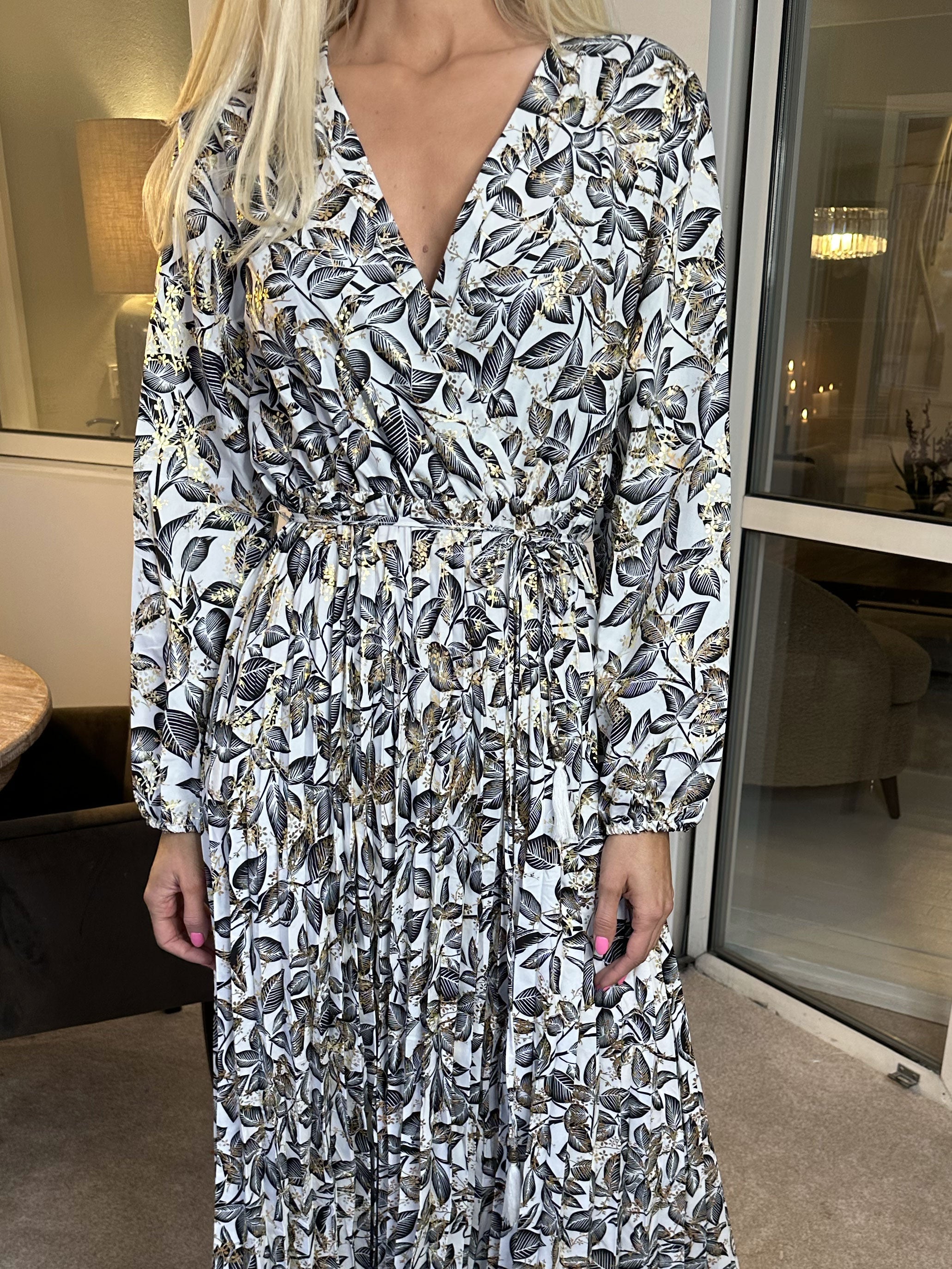 Marinella Leaf - Smuk lang kjole med bladmotiv